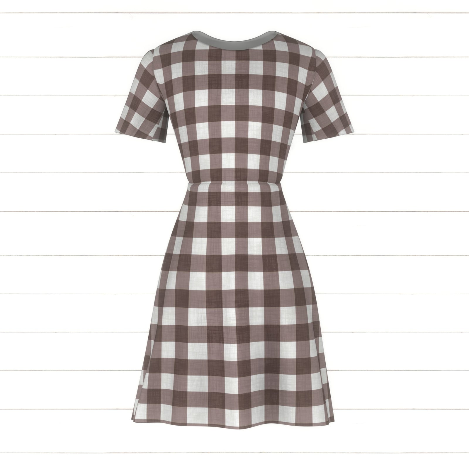 Faux Linen PRINTED Textured Gingham Mushroom
