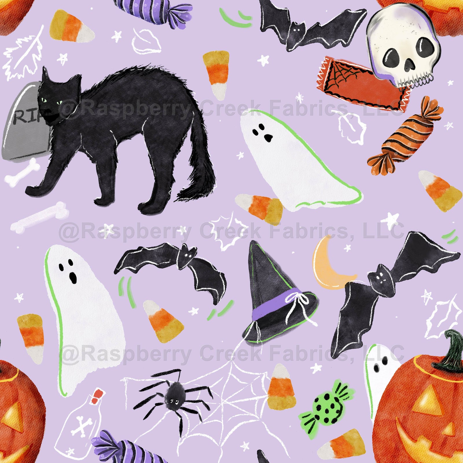 All things Halloween, black cat, candy, candy corn, jack-o-lantern , light  purple, black, orange, ghosts, spider, bat, kids, girls, women, halloween