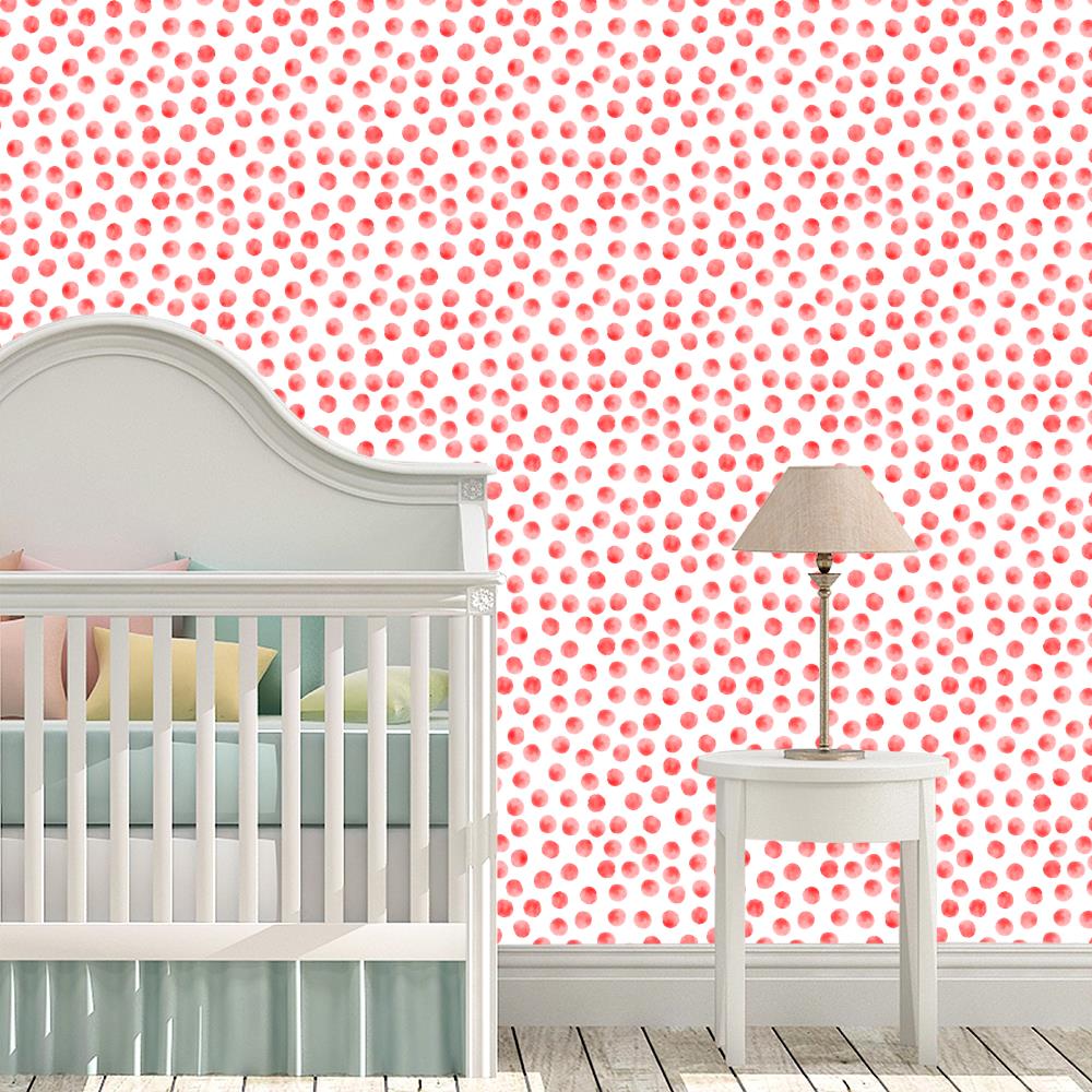 Patriotic Red watercolor polka dot- Large scale Wallpaper