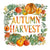 Autumn Harvest Letters With Frame Of Foliage, Pumpkins, Apples, Flowers And Leaves Panel For Tshirts Image