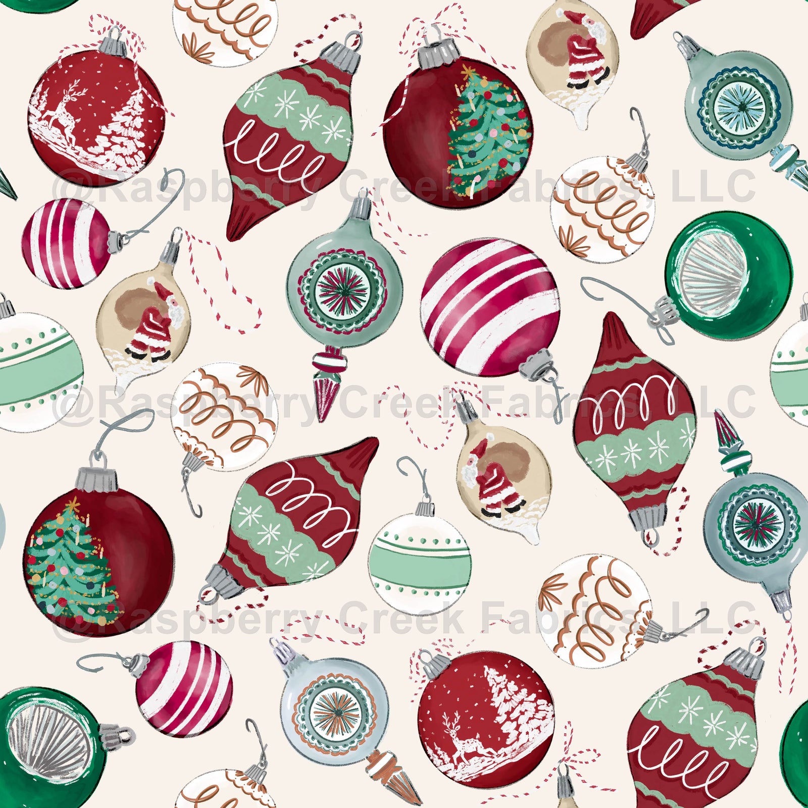 Vintage Christmas Ornaments on Cream