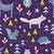 Winter animals on dark blue background - blue, pink, purple, yellow Image