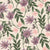 Lush garden purple flowers and peach pink wildflowers with lots of leaf branches and flower buds on a light beige background Image