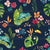 Tropical Jungle Chameleon and Toucan Floral on Navy Blue Image