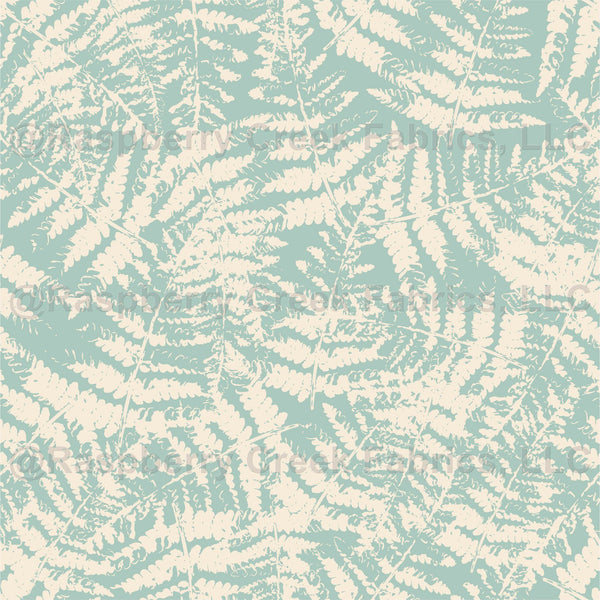 Scatterd Ferns in baby blue color block print - Raspberry Creek Fabrics