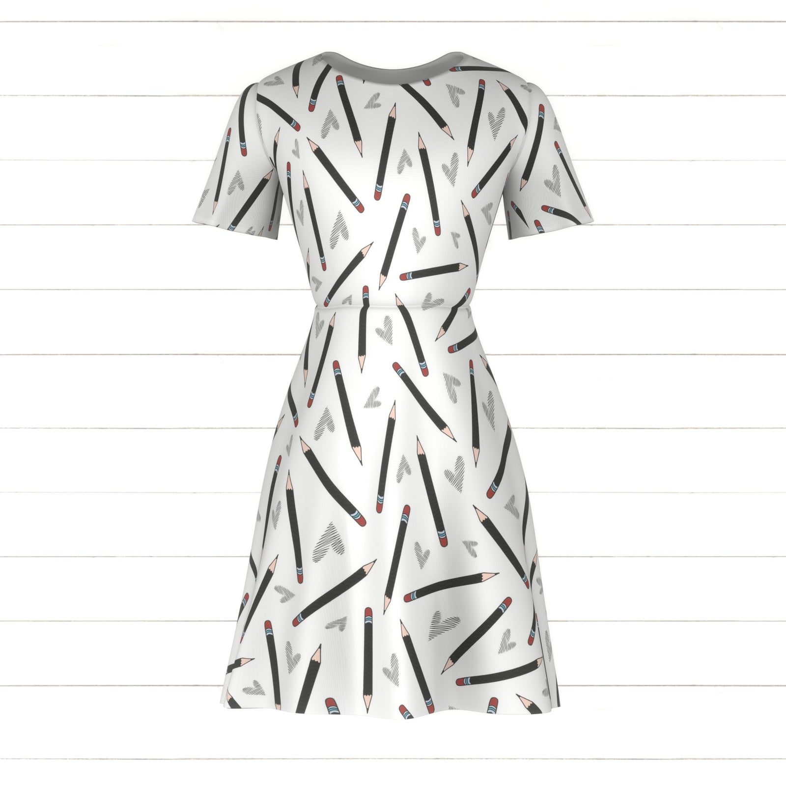 Tossed pencils, back to school allover print, gray black pencils, heart doodles kids children