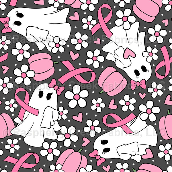 In October We Wear Pink Halloween Awareness Ribbon Ghosts - Raspberry ...