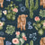 Boho Baby Highland Cow and Desert Cactus Floral on Navy Blue Image