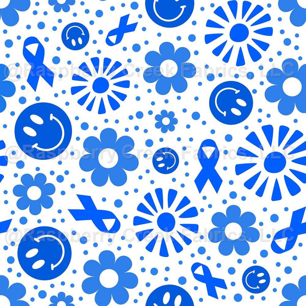 Blue Awareness Ribbons - Raspberry Creek Fabrics