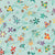 Colorful Imaginary Bugs, Ants and Butterflies with Matching Flowers Scattered on Vines on a Teal Green Background Image