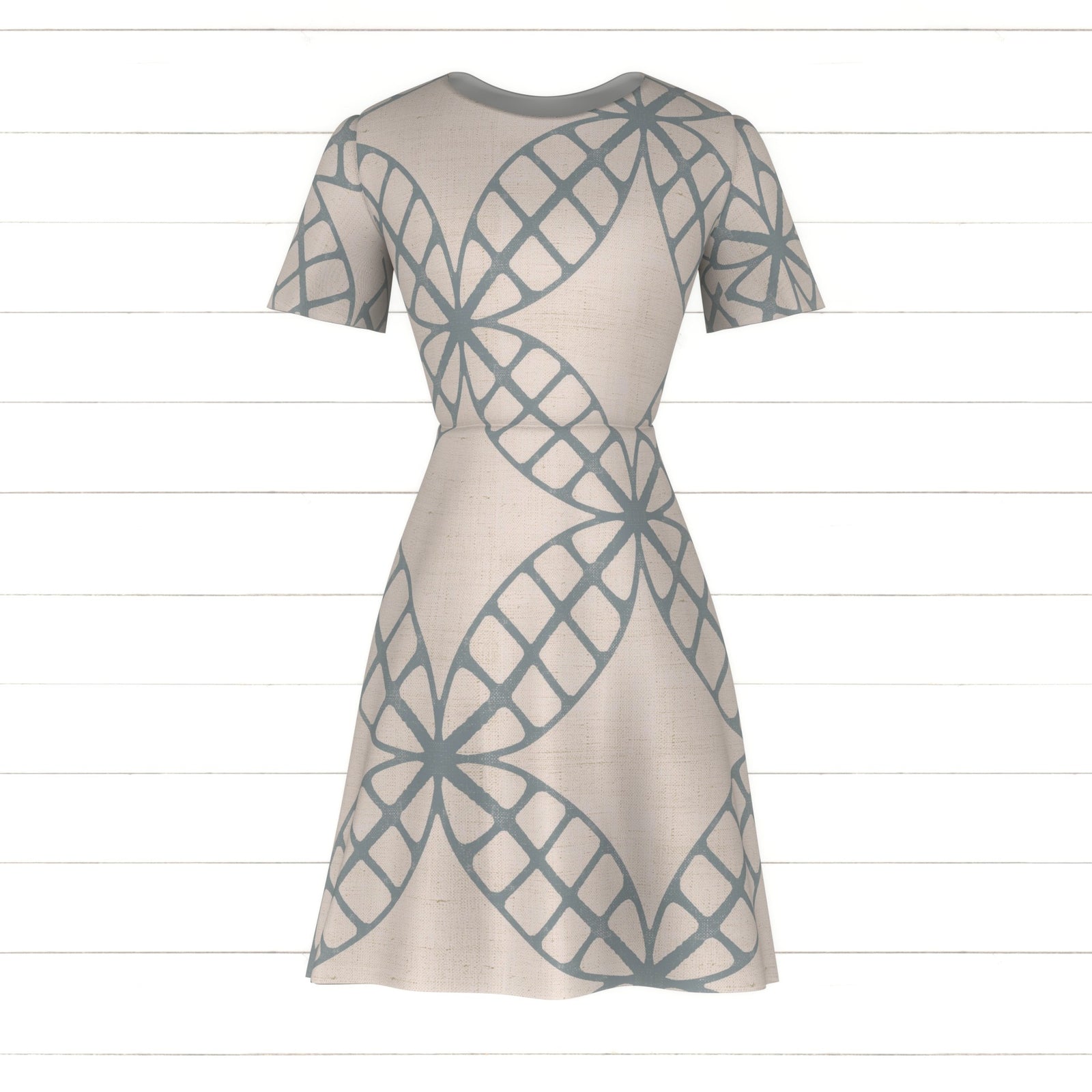 Stamped Linen - Circle Grid in soft blue