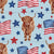 Patriotic USA Highland Cow and Stars on Blue Image