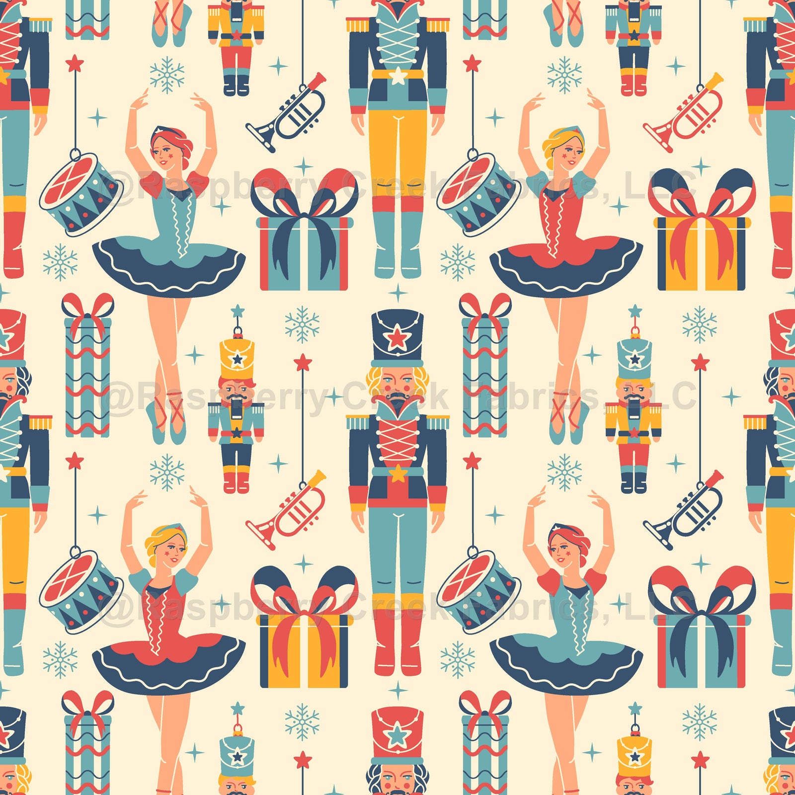 Winter ballet Nutcracker. Dreamlike prince, toy soldier, fairy tail ballerina and Christmas decorations.