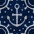 Nautical Blue and White Anchors and Ship Wheels Batik Inspired Pattern on Indigo Image