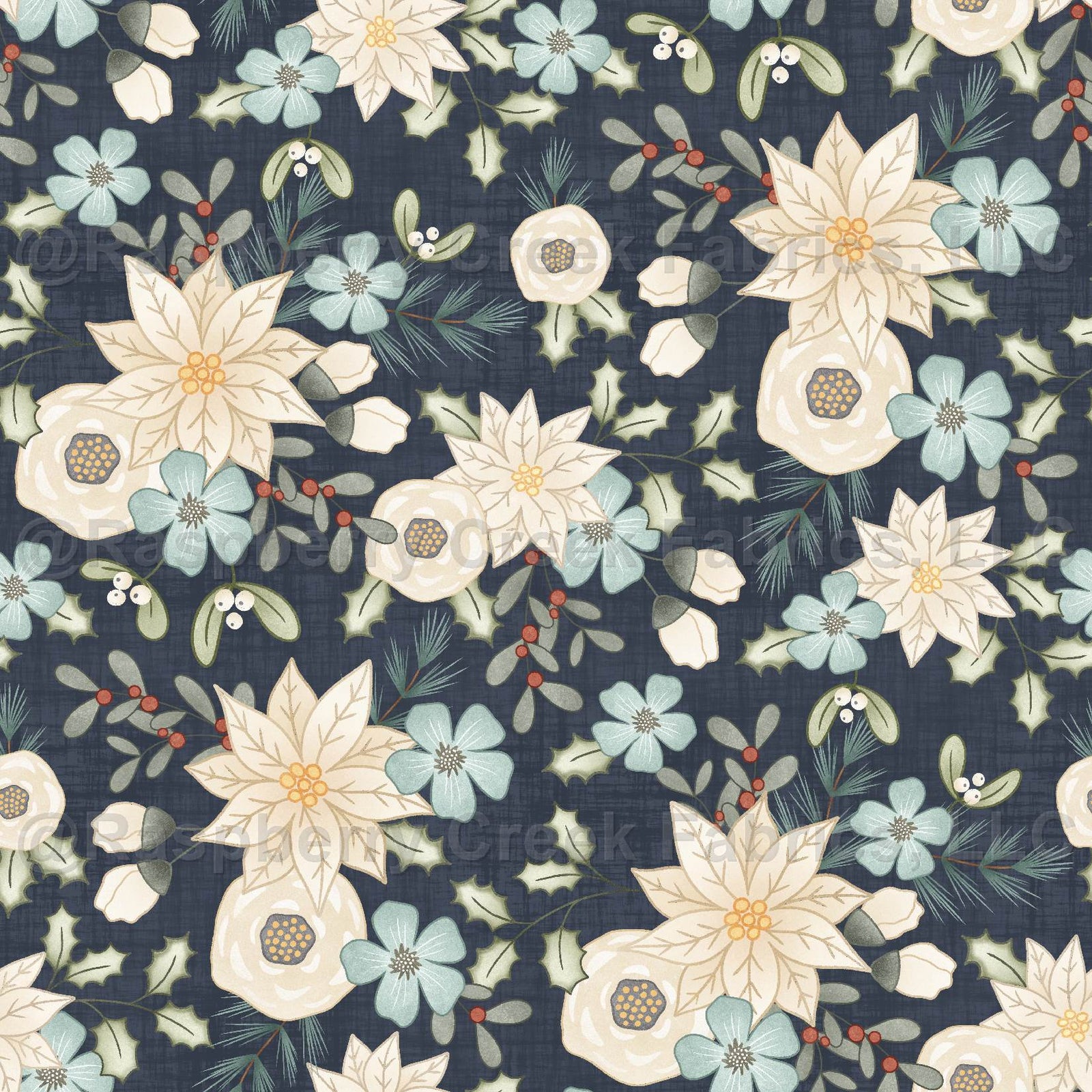Feeling Jolly Winter Floral Navy Fabric, Raspberry Creek Fabrics