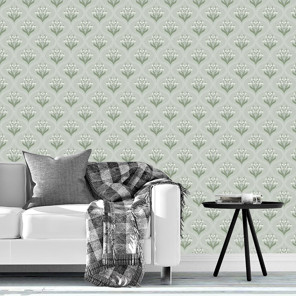 Lily of the Valley Ogee Aqua wallpaper design by Lisee Ree | floral ogee pattern in aqua blue