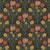 Scalloped Autumnal Colors Flowers and Leaf Branches, Dark Green Image