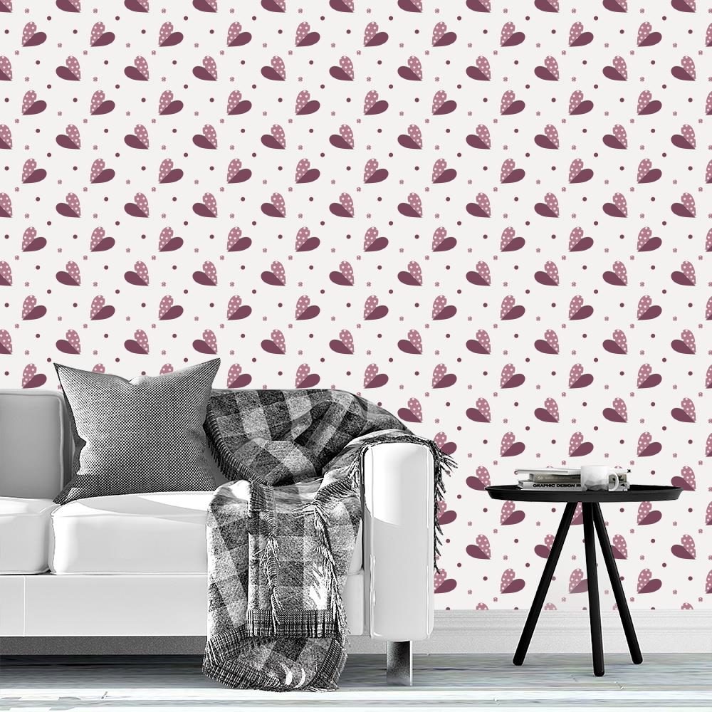 Hearts Burgundy Dusty Rose Polka Dots Diagonal Pattern LARGE SCALE