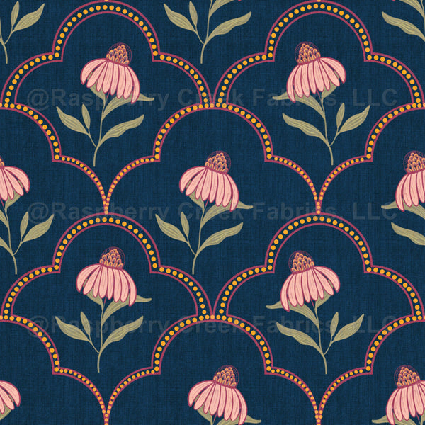 Royal blue echinacea scallop - Raspberry Creek Fabrics