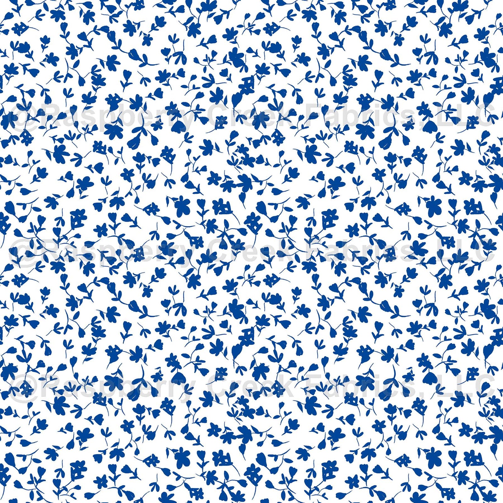 White and Royal Blue Ditsy Floral Print Fabric, Grecian Summer
