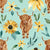Highland Cow and Sunflowers on Blue Image