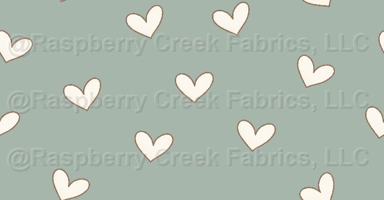 Puppy Love Hearts Mint Fabric, Raspberry Creek Fabrics