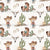 Cute Cowgirl & Horse Western Scene on Cream Linen – Desert Cactus & Cow Skull Pattern - Desert Cowgirl Image