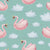 Swans and clouds on turquoise background. The swans wear a cute crown. Image