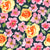 Watercolor Floral Garden with Pink and Orange Roses Spring Meadow Flowers Dark Blue Image