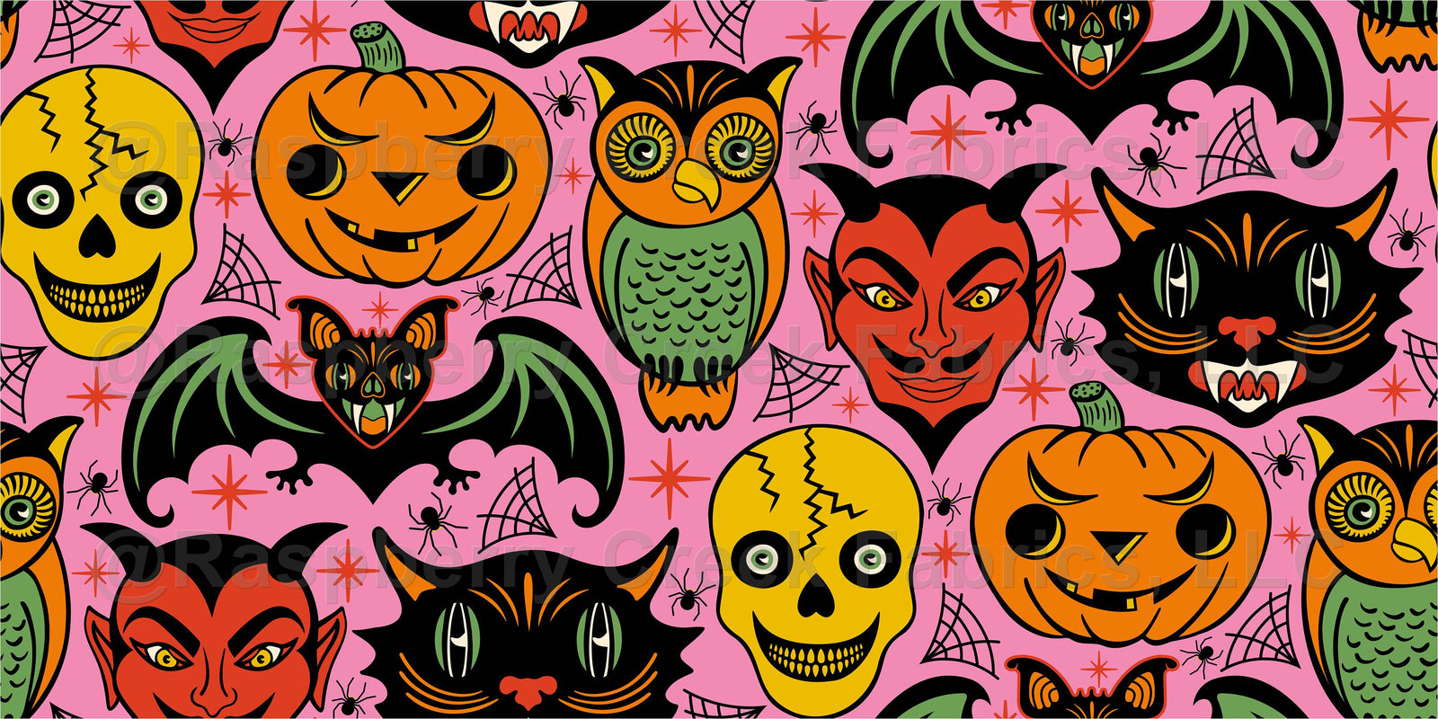 Spooky Season All Hallows Eve Retro Halloween Monsters in Pink