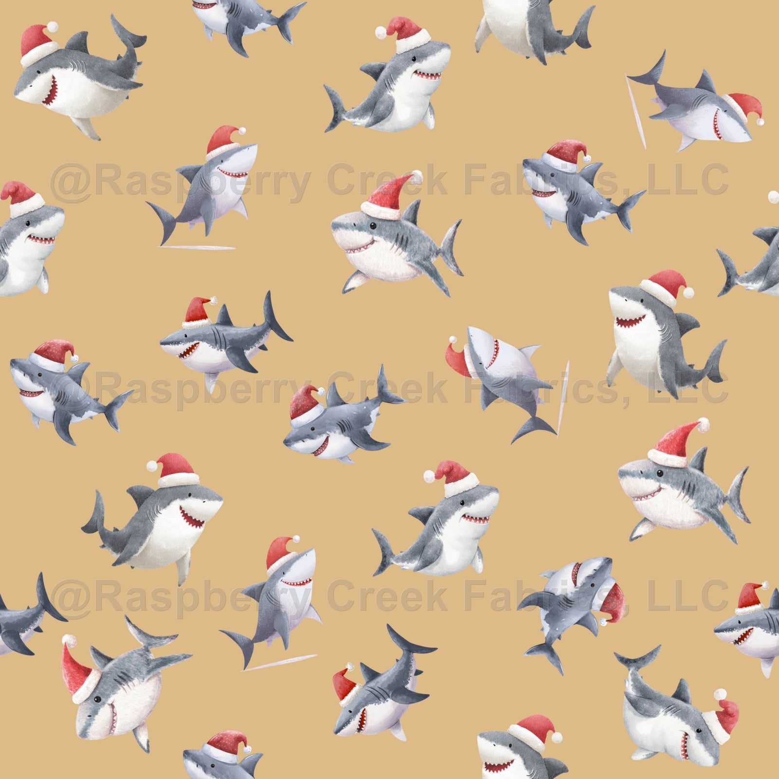 Tossed Christmas Sharks on Light Orange