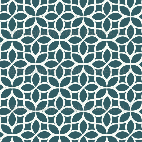 Contemporary Dark Teal Blue with White Leaves Pattern - Raspberry Creek ...