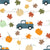 Autumn Harvest Blue Truck; Blue truck, pumpkins and fall leaves on white background Image