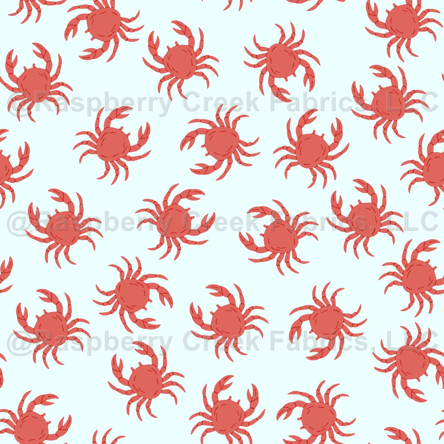 Light Mint Tonal Red Crabs Fabric, Beachy by Brittney Laidlaw