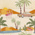 Retro Desert Oasis Mid Century Flamingos Palms Vintage Cars in Warm Desert Wallpaper Image