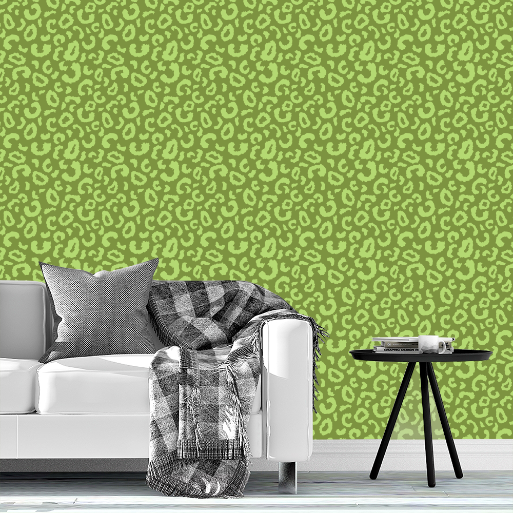 Large Print Spring Green  light on dark Leopard wallpaper.