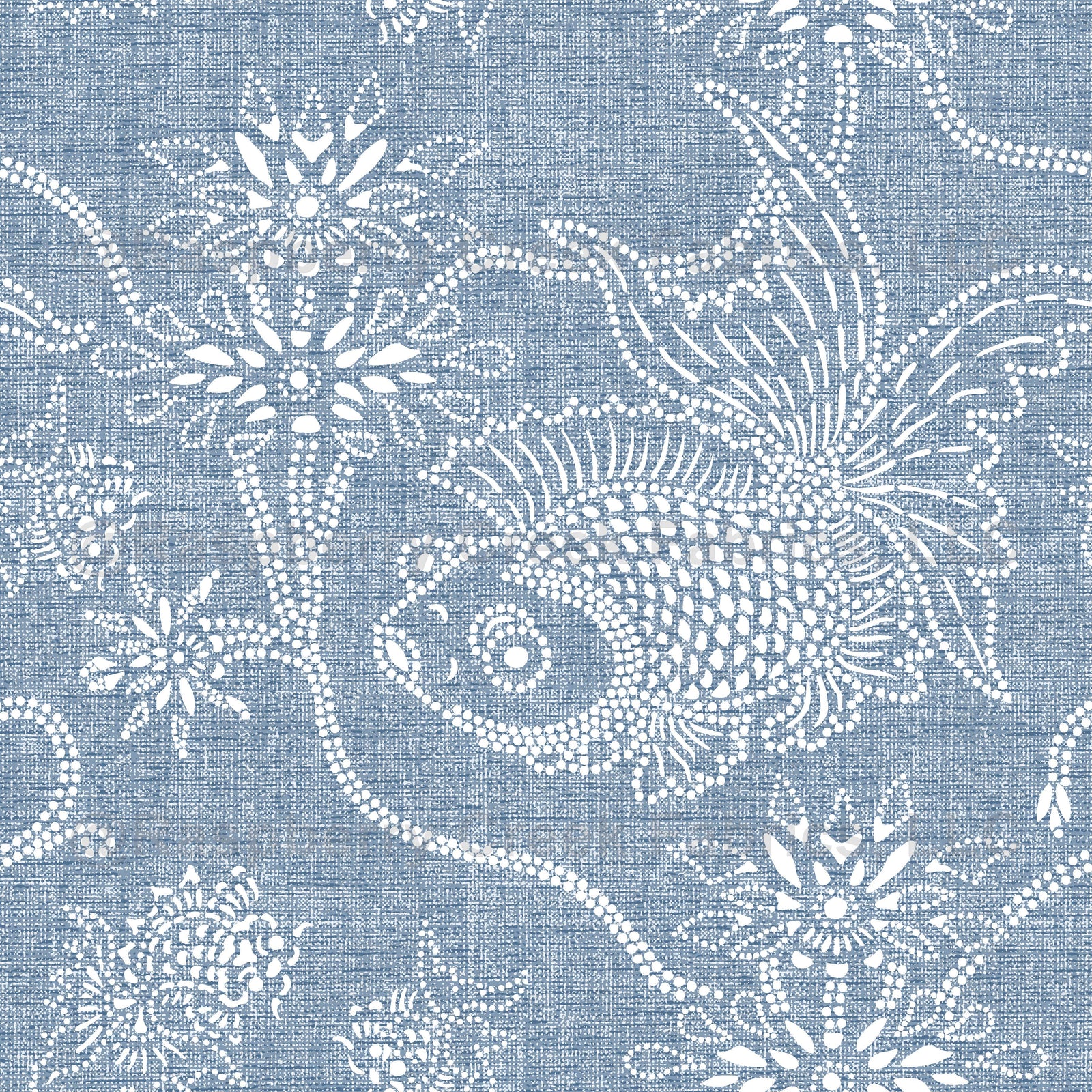 Koi pond with lotus flowers, Delft blue, white, rice cloth look, block print, Japanese gardens, Asian garden, Spa day, wallpaper