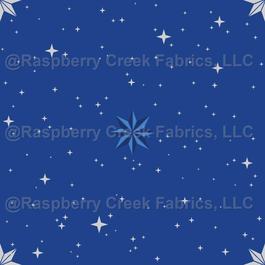 NorthStar Christmas Collection – Royal Blue on Blue with Grey Silver Stars on Distant Star Design – Royal Blue on Blue with Grey Silver Stars
