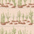 Rows of blooming saguaro cacti and brown stones on sand linen texture Image
