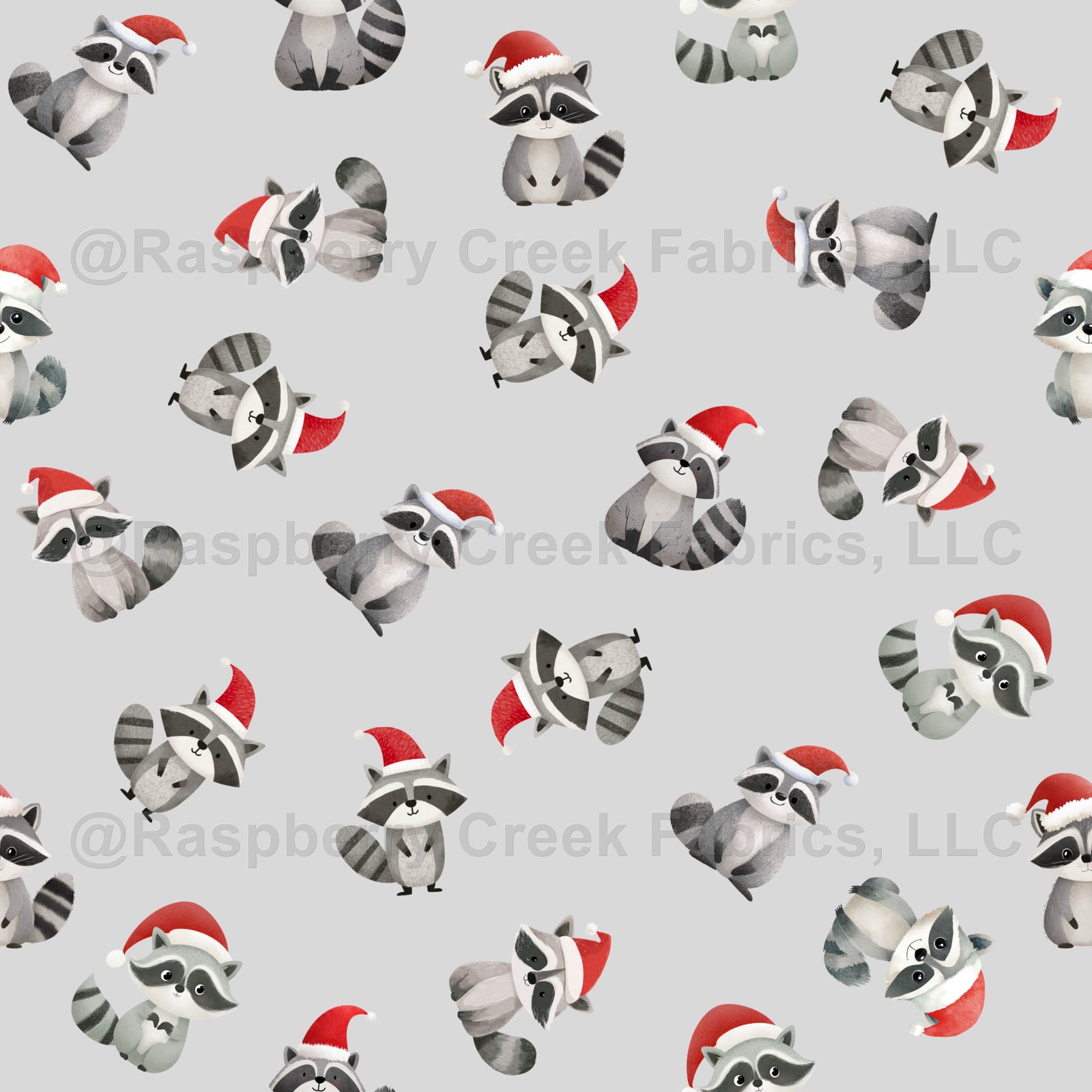 Tossed Christmas Raccoons on Light Gray