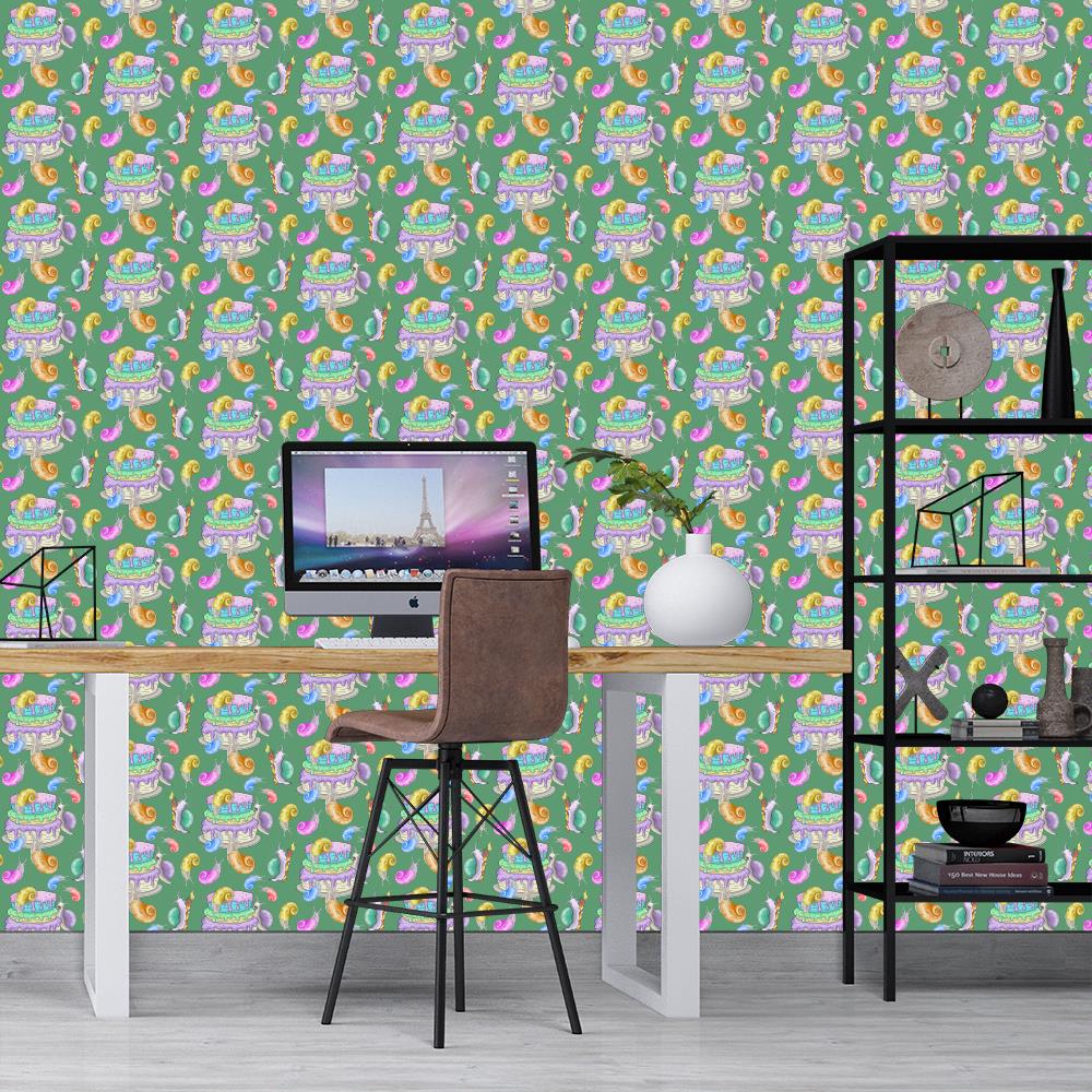 Snail Birthday Party Wallpaper on Green