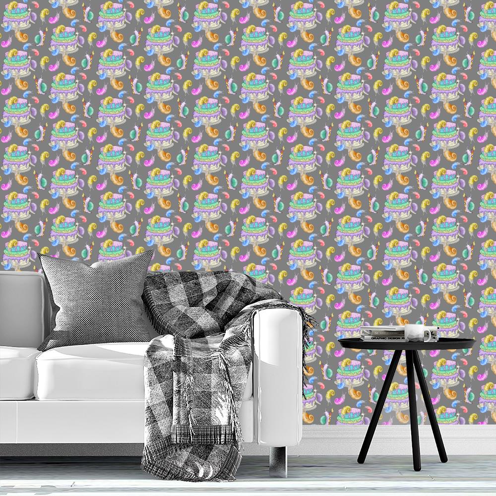 Snail Birthday Party Wallpaper on Grey