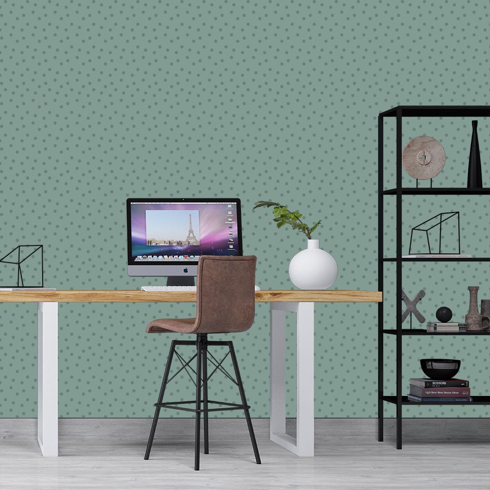 Modern Polka Dots 2 on Light Gray-Green