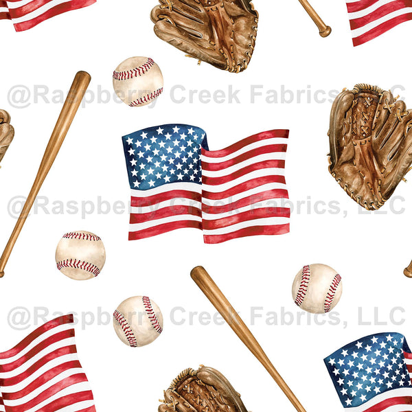 American Baseball on White - Raspberry Creek Fabrics