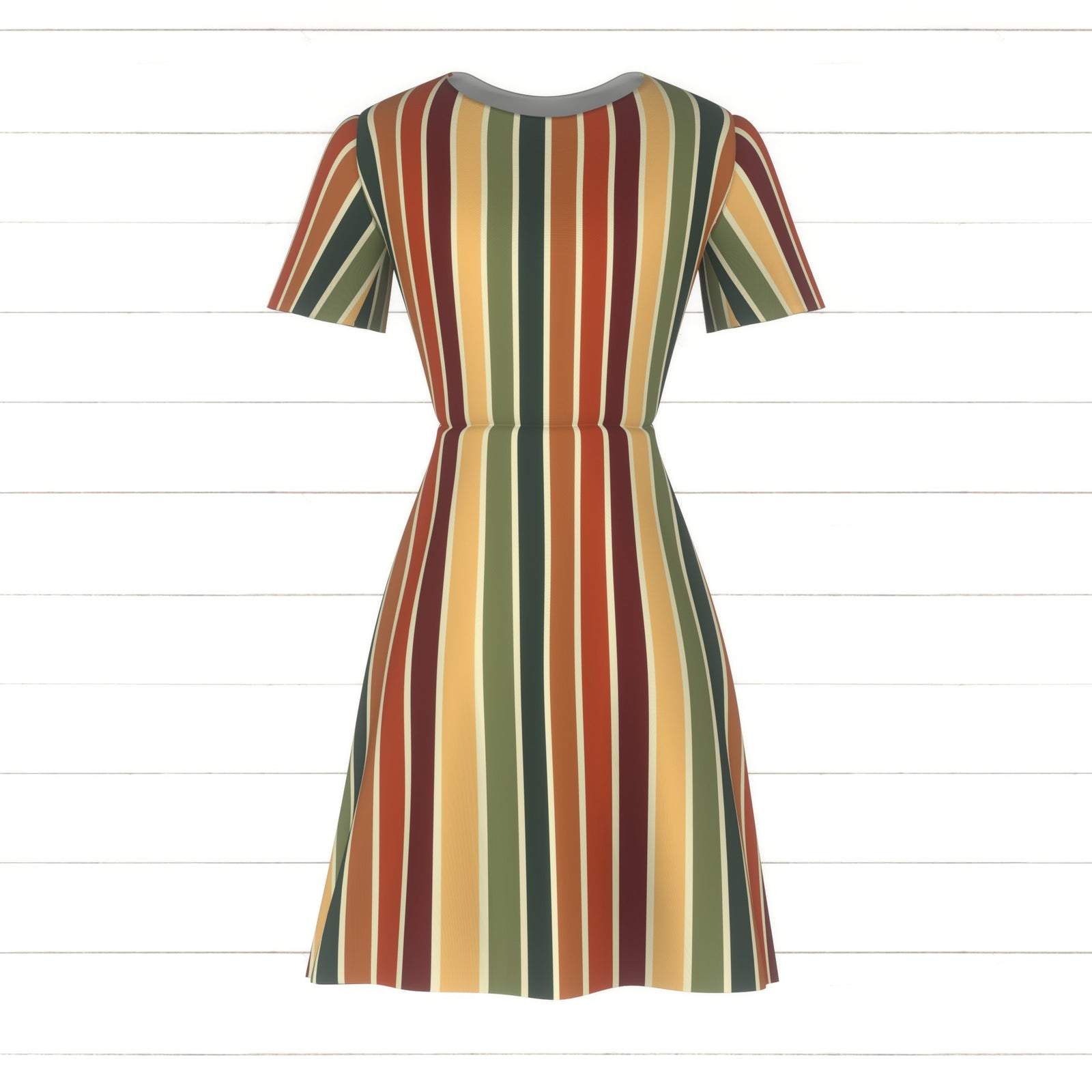 Retro Double Vertical Stripe, Yellow Green Orange and Red, Space Dinos Collection