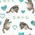Watercolor Blue Valentines Racoon Hearts Image