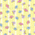 Hand Drawn Vintage Flowers in Baby Boy Blue, Baby Girl Pink, and Lavender Violet Scattered on a Background of Butter Yellow Stripes for Easter or Baby Décor Image
