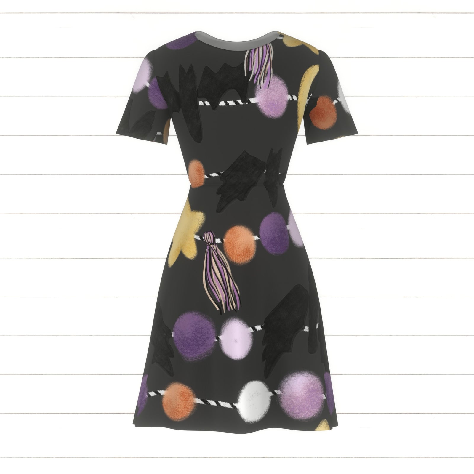 orange, yellow, watercolor, black, bats, pom pom garland, stripe, ditsy, kids, purple, lilac, white, women, girls, stars, moons, fall, Halloween, dark gray, gray, tassels