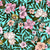 Soft Tropical Florals in shades of pink, white, peach, goldenrod, and jungle green foliage on an aqua blue background.  Soft Tropical Florals Collection Image