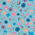 Folk-Inspired Flowers of Blues, Oranges, and Pinks Scattered Across a Blue Background Image